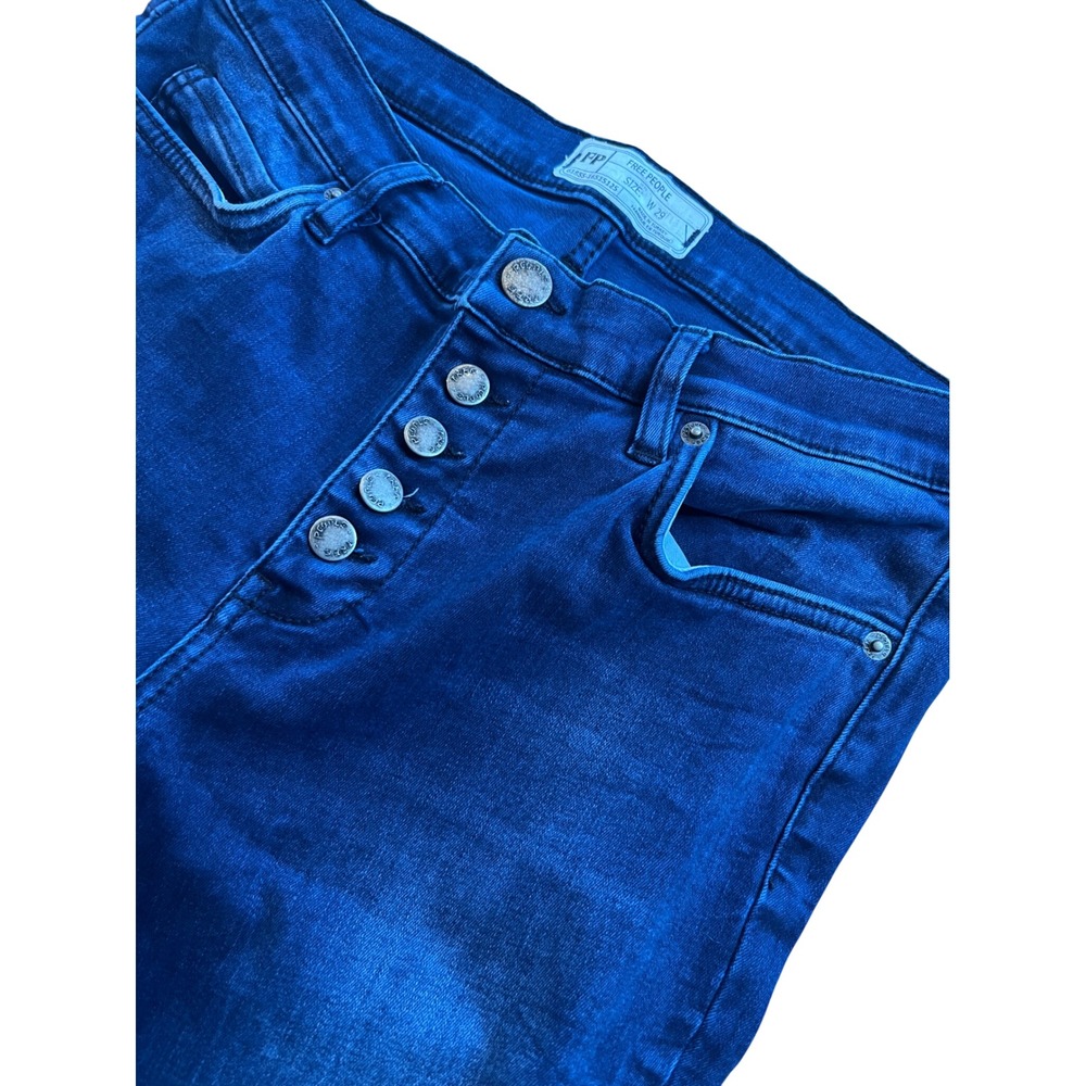 Free People Women Dark Indigo Distressed Button Fly Skinny Jeans womens size 29